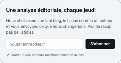 The library block "Blog newsletter signup", with its demo copy.