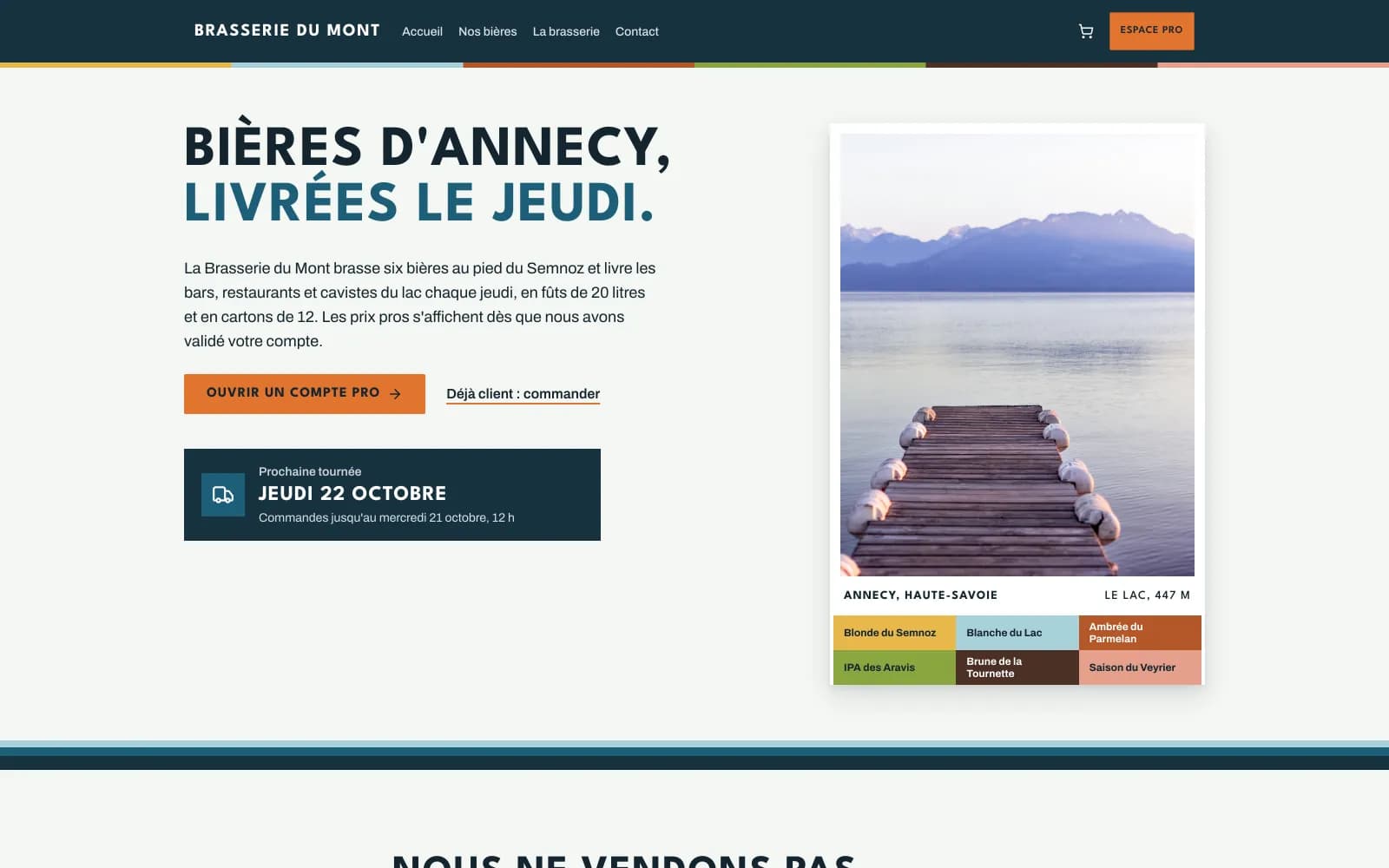 The home page of Brasserie du Mont's site, a demo made with Kubbler.
