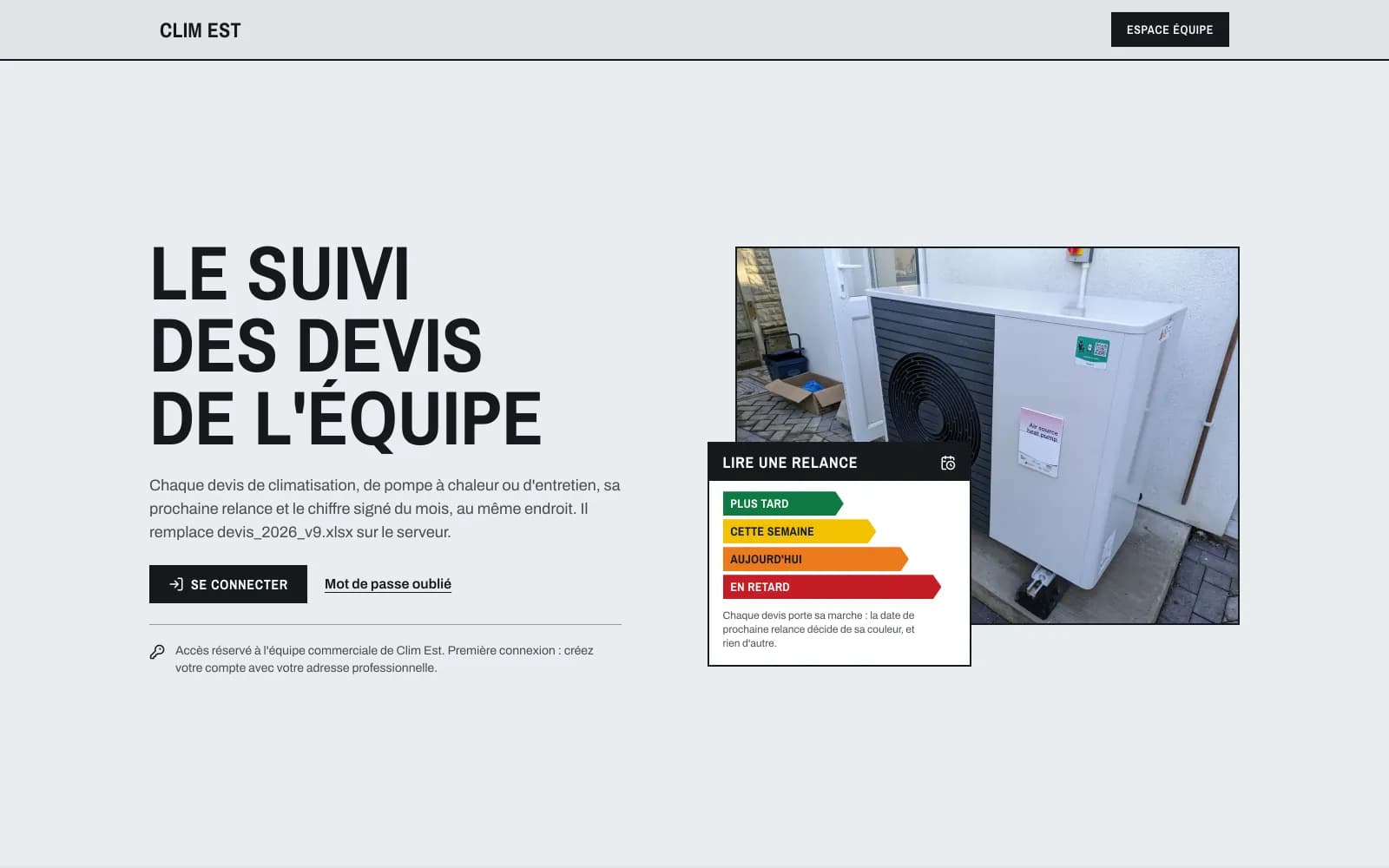 The home page of Clim Est's site, a demo made with Kubbler.