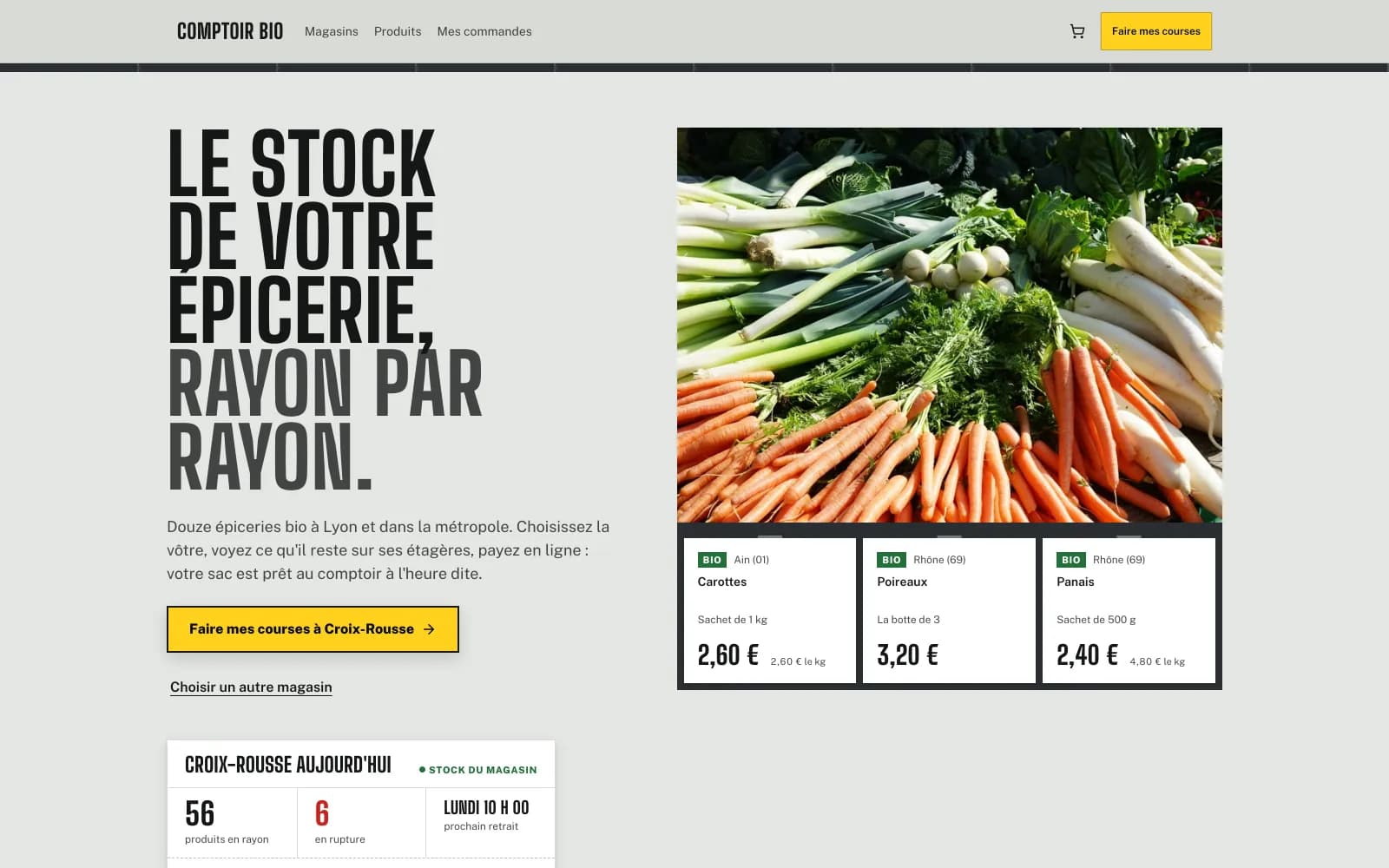 The home page of Comptoir Bio's site, a demo made with Kubbler.
