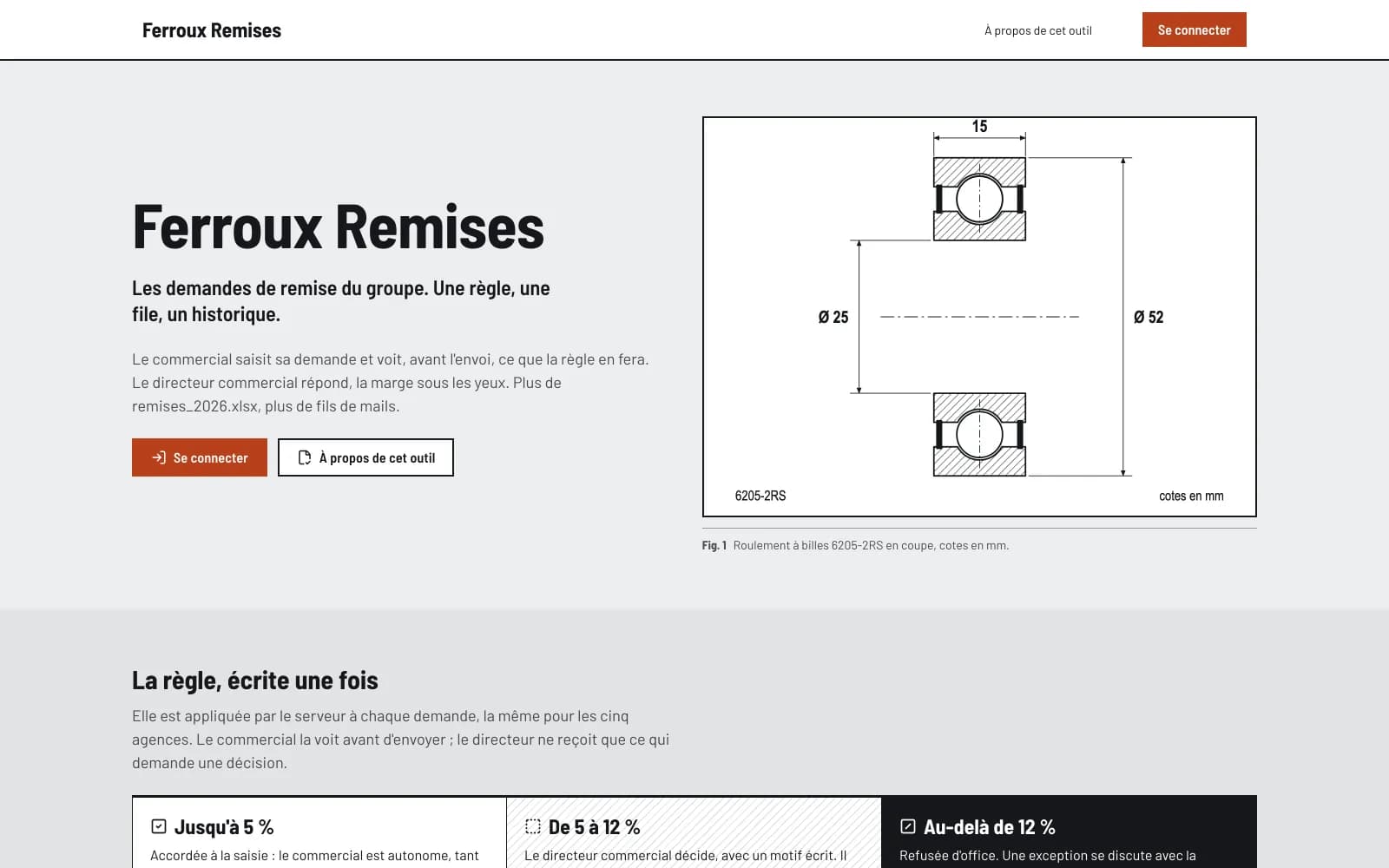 The home page of Ferroux Remises's site, a demo made with Kubbler.