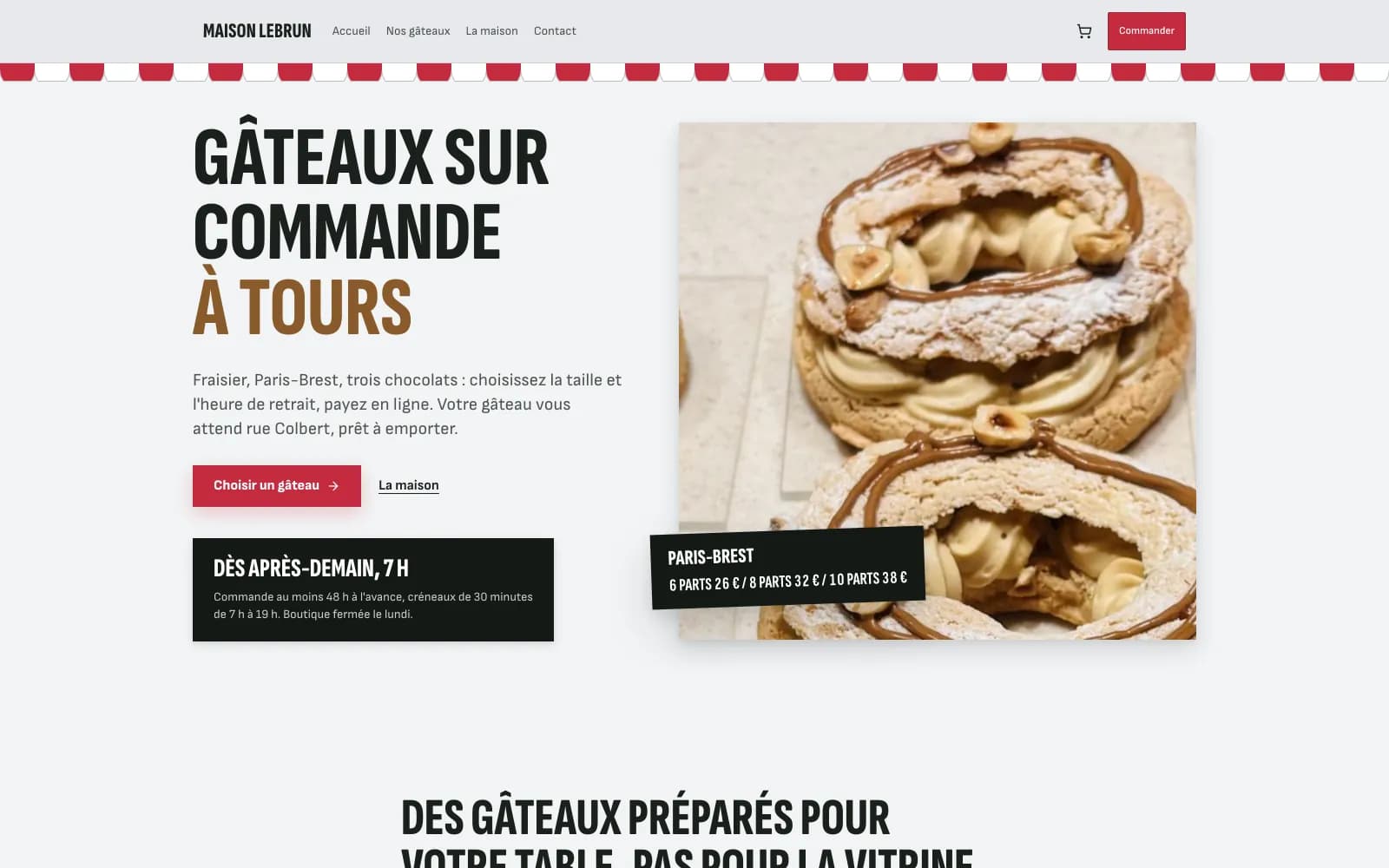 The home page of Maison Lebrun's site, a demo made with Kubbler.