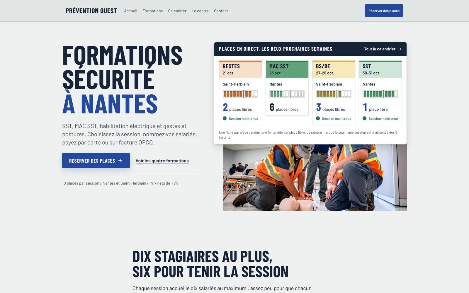 The home page of Prévention Ouest's site, a demo made with Kubbler.