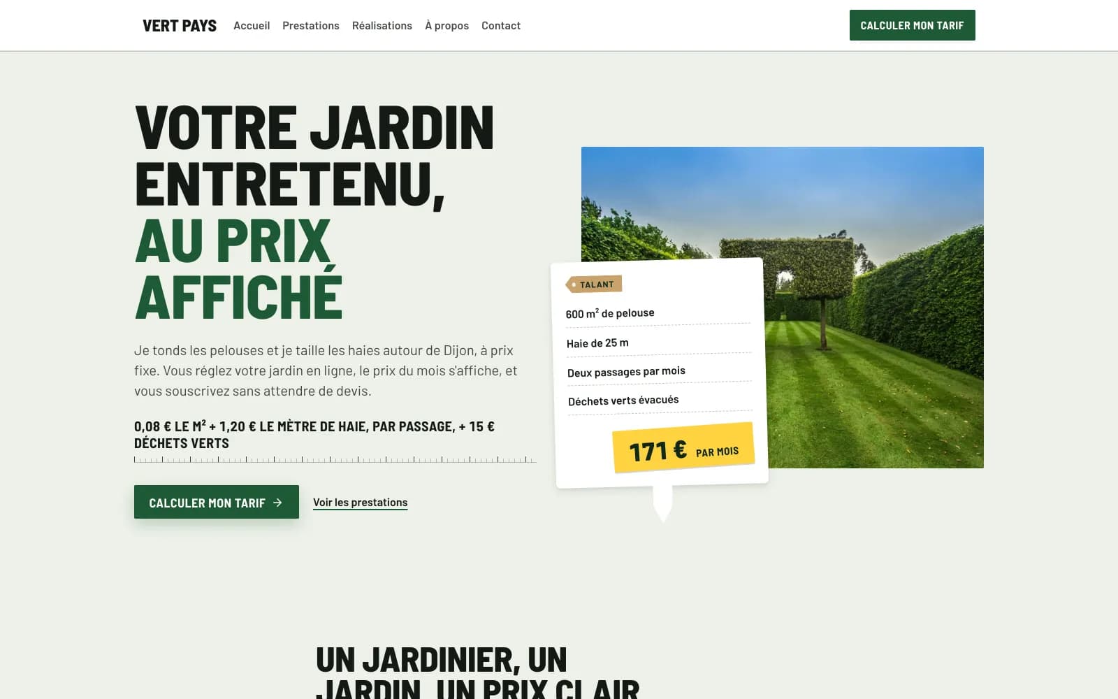 The home page of Vert Pays's site, a demo made with Kubbler.