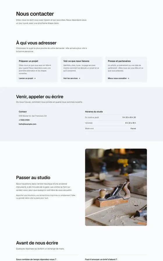 The library page "Contact, editorial studio".