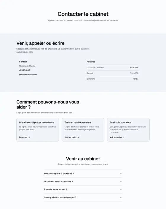 The library page "Contact, local business".
