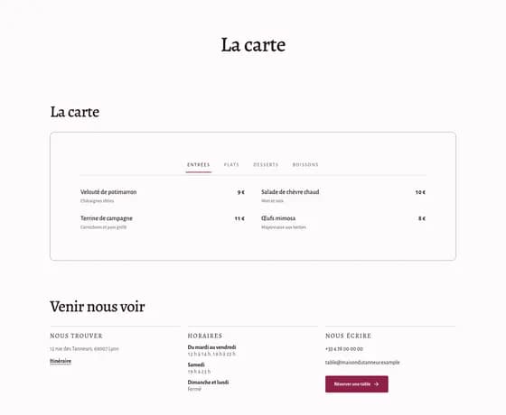 The library page "The menu", under the Claret brand kit.