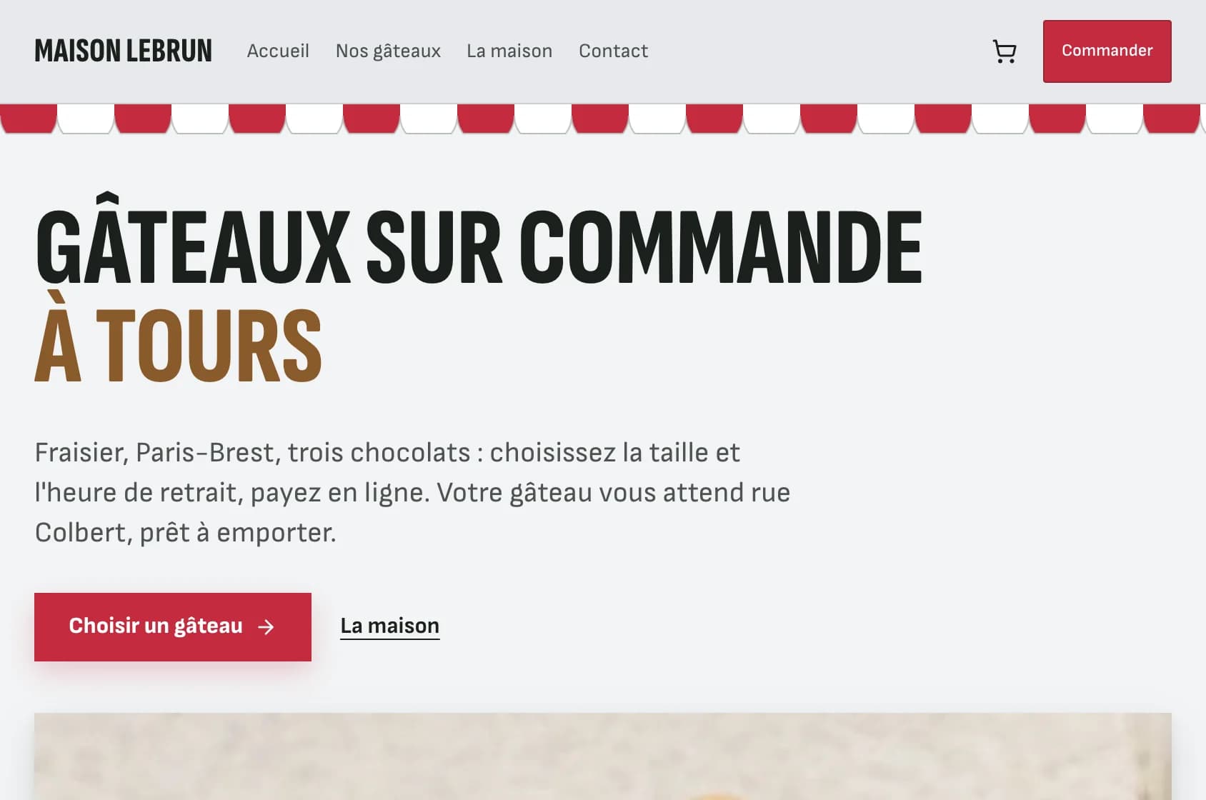 L'accueil de la démo de pâtisserie en thème clair.